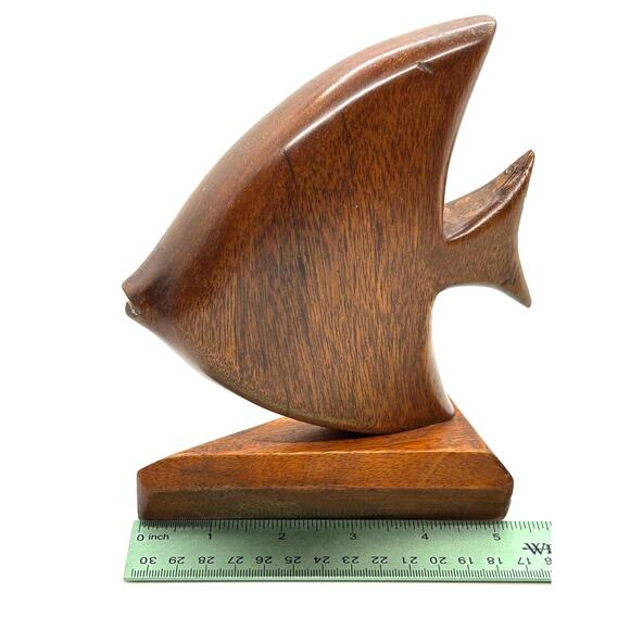 Vintage Handcarved Wood Angel Fish on Base 7" Tall - Picture 9 of 10